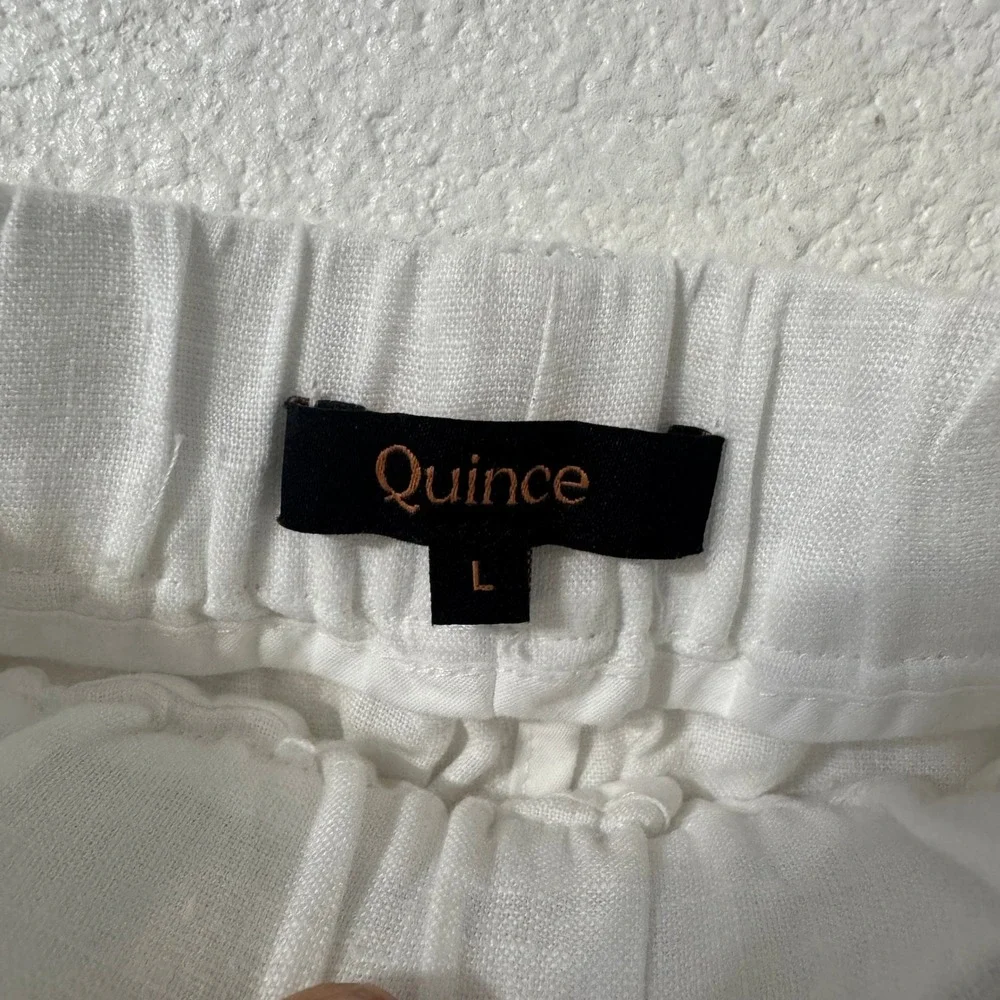 Quince 100% Linen Pants Womens L White High Rise Relaxed Crop Coastal Lagenlook‎
